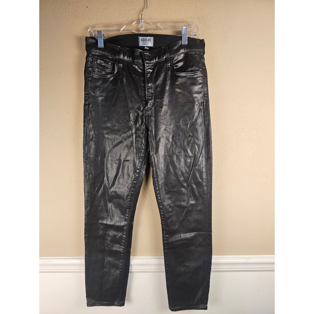 Agolde Womens Coated Jeans Black Leatherette High Rise Skinny 31